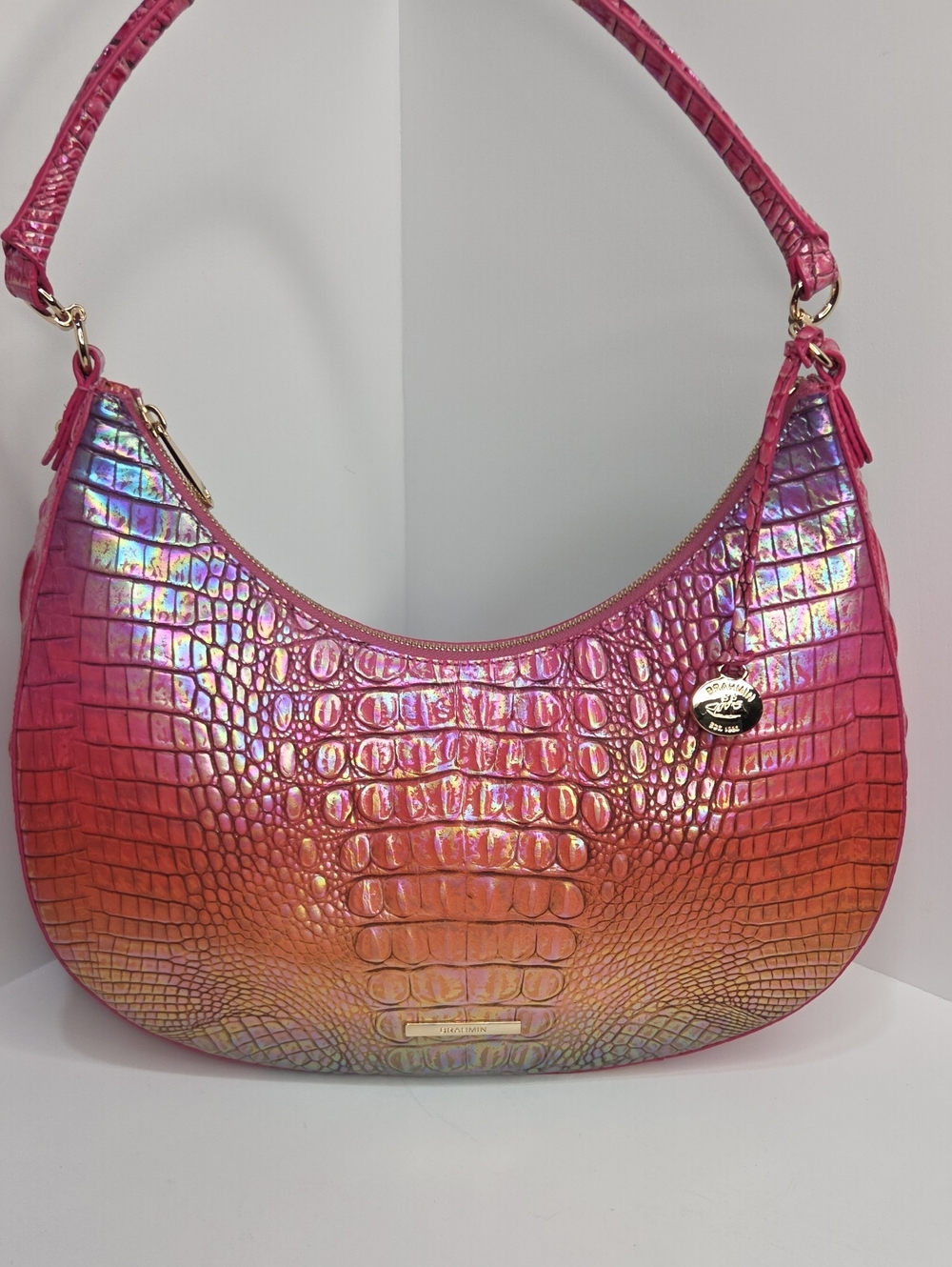 🌈▪️Brahmin ▪️Bekka Horizon Ombre Melbourne Iridescent Croc Shoulder Bag - Picture 5 of 14